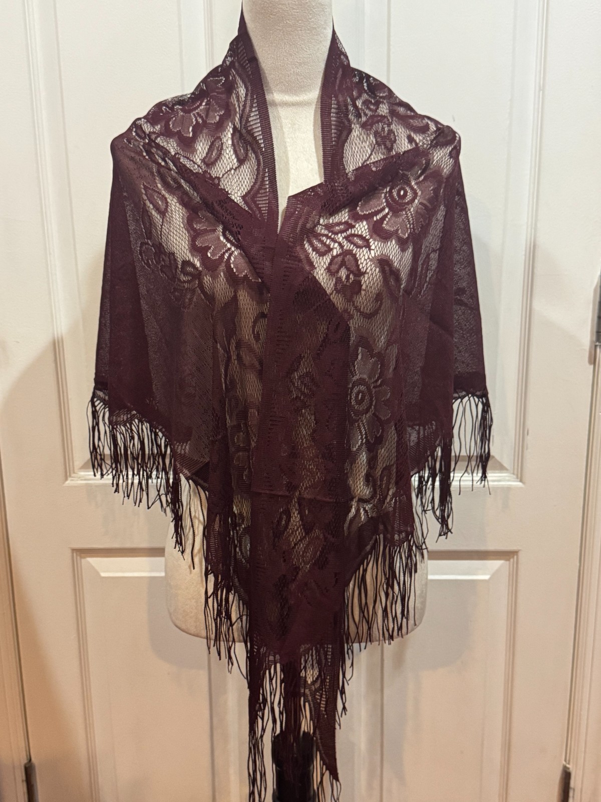 Dark Cherry Wine Red Sheer Triangle Scarf Shawl Wrap Lightweight 70.9×29.5inches