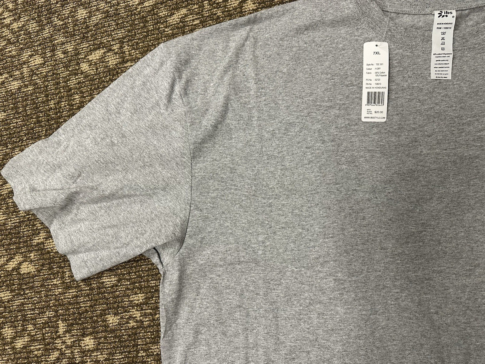 IBS HEAVYWEIGHT T SHIRT BIG MENS GRAY SHORT SLEEVE 7XL NEW TAGS NWT TEE 501