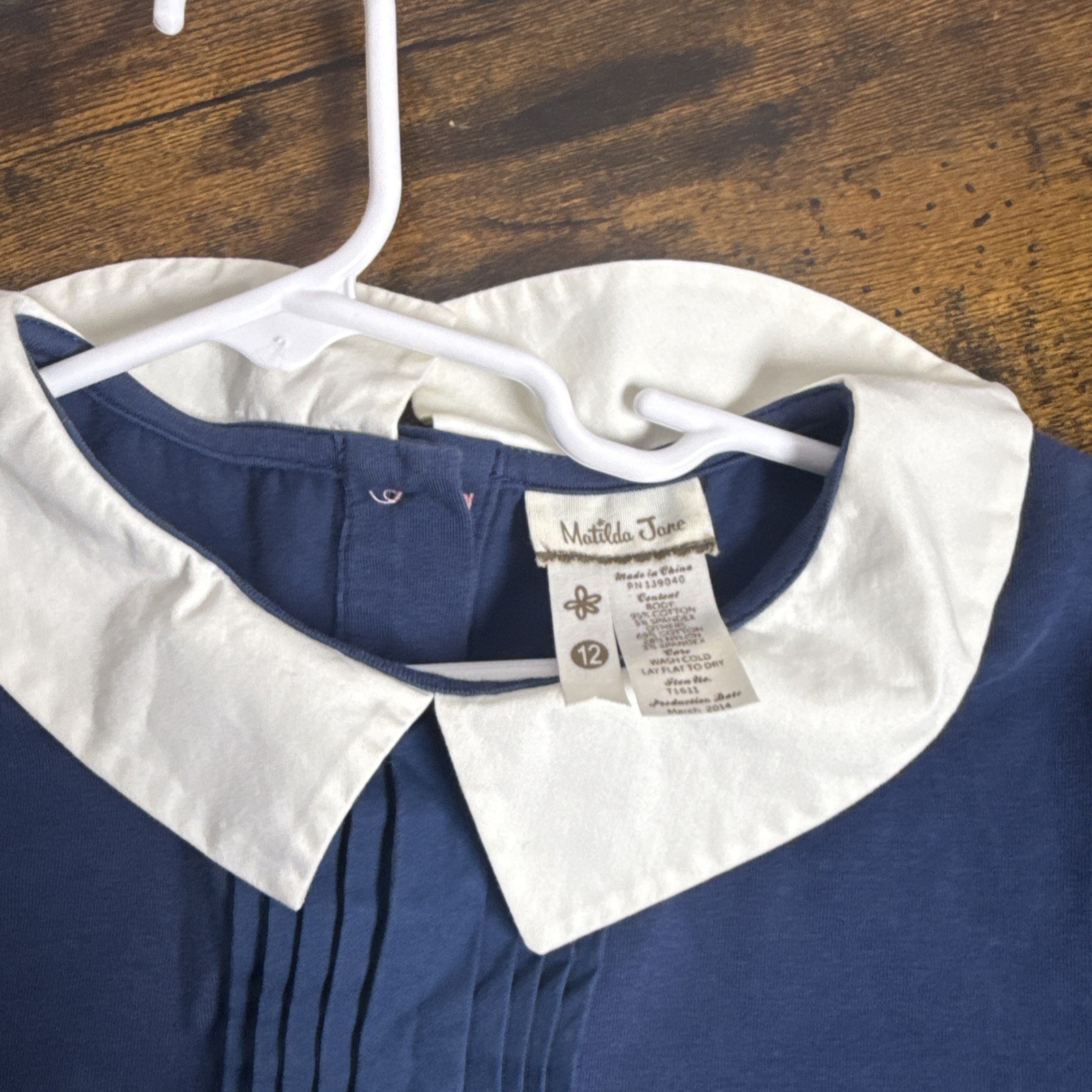 Matilda Jane Blouse Top Girls 12Navy Blue Secret Field Pleated Peter Pan Collar