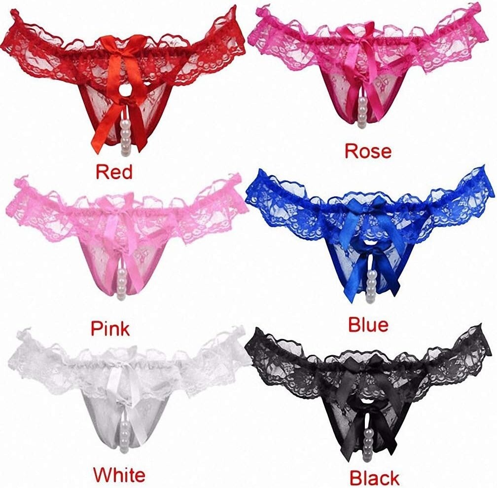 Sexy Women Pearl Lace Thong G-string Panties Lingerie Underwear Crotchles T-back