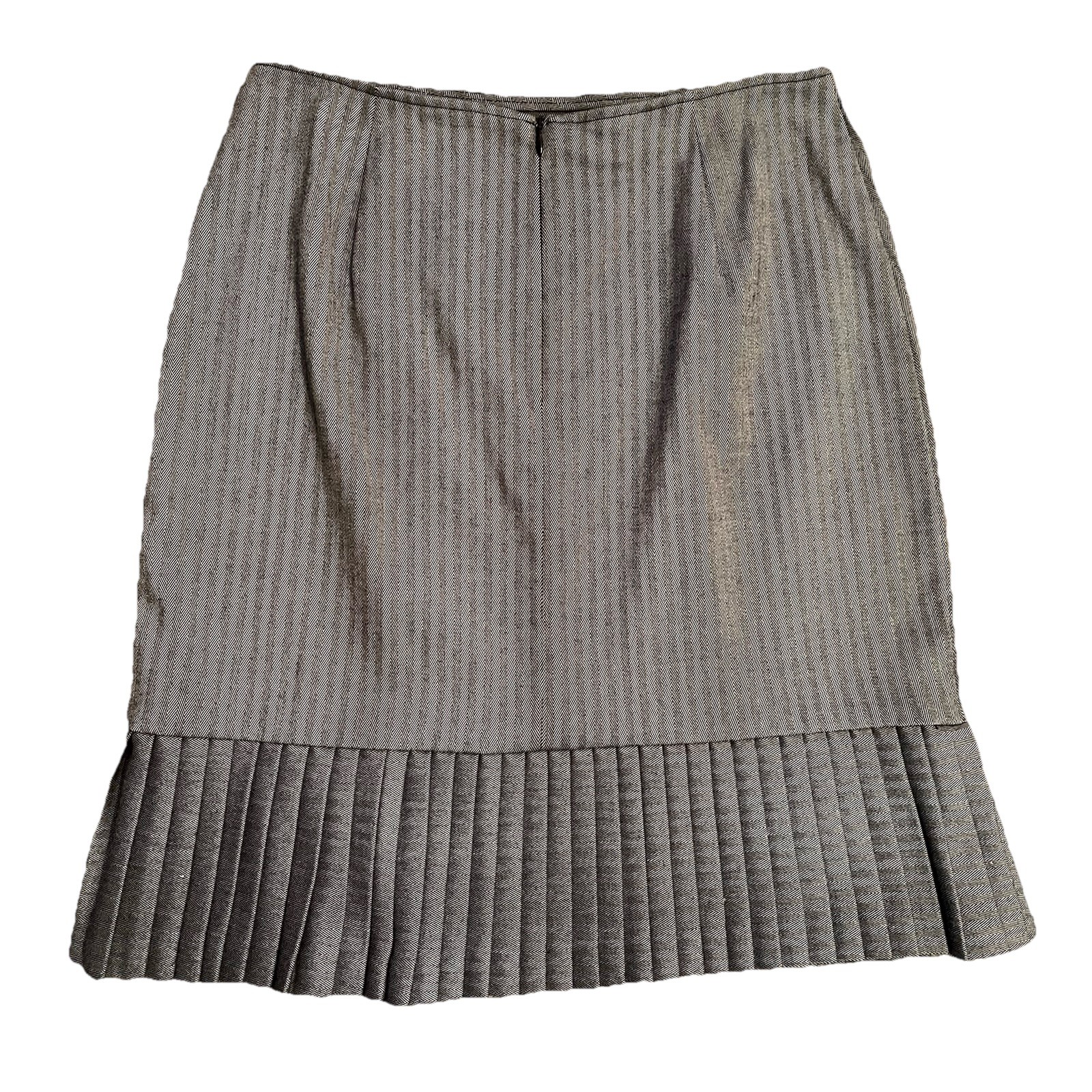 Gray Herringbone Pleated Ruffle Skirt Sz 6 Elevated Basic Career Capsule