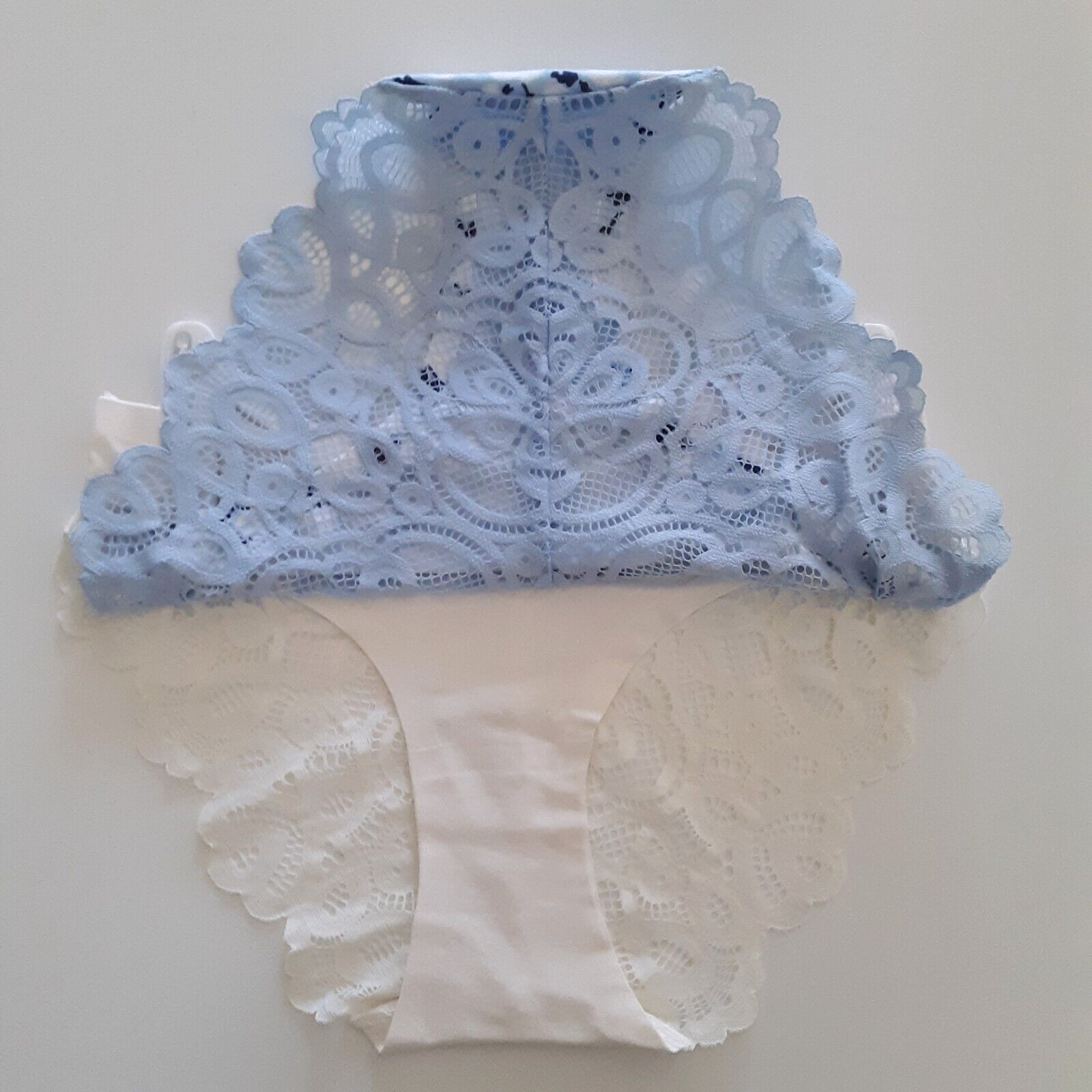Tranquil & True Womens Size S Bikini Underwear Lace Back Blue Ivory 2 Pack