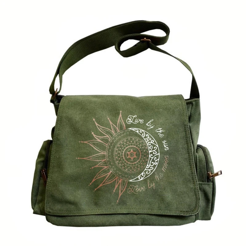 Sun Print Canvas Crossbody Bag for Women Large Capacity Shoulder Messenger