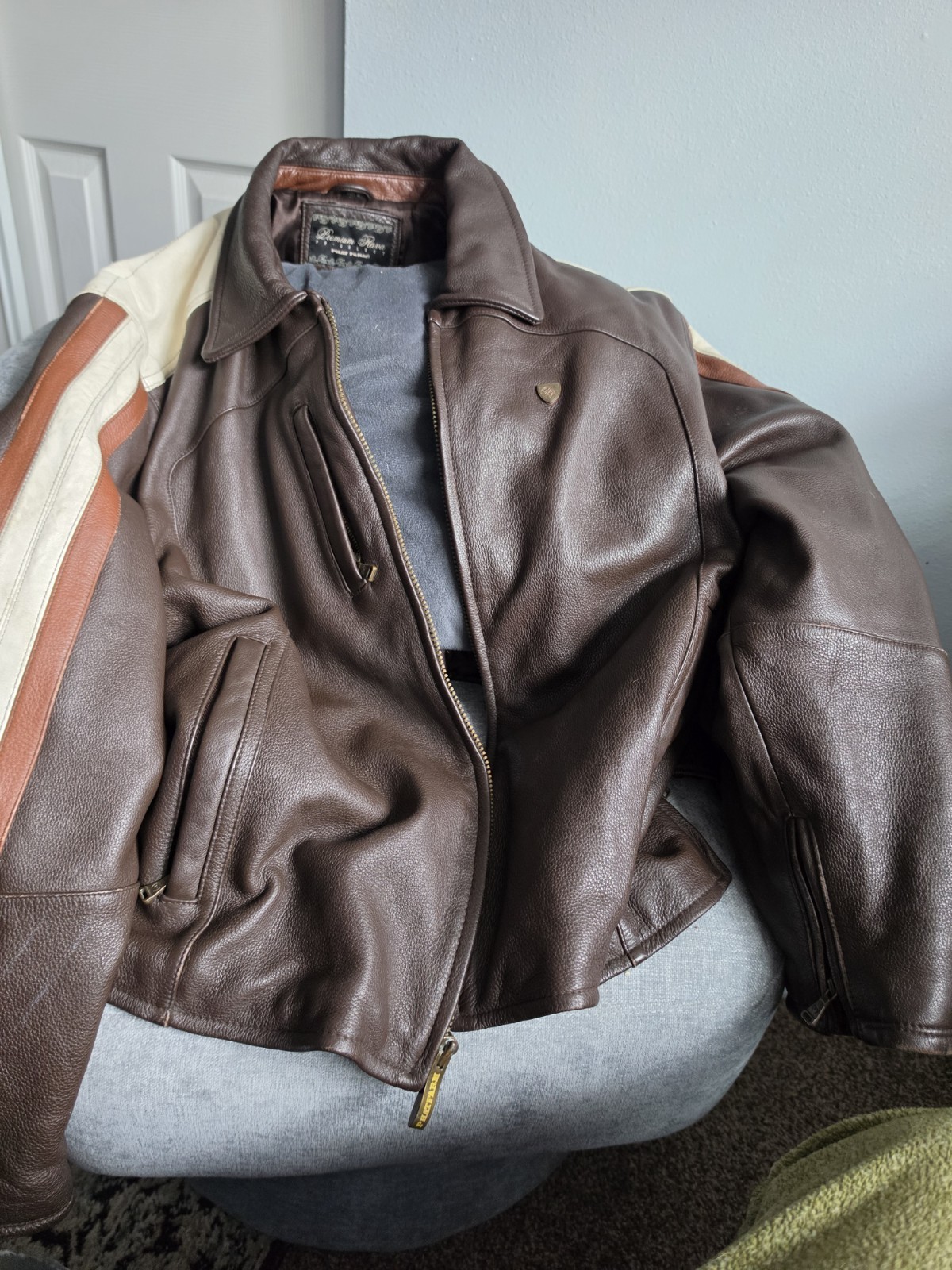 Phat Farm Premium Flava Select Mens Brown Leather Jacket 4XL
