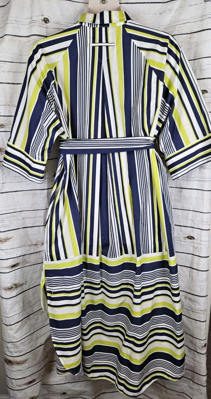 Carla Rockmore Striped Shirt Dress XL Midi NEW Cotton Blend Navy Green