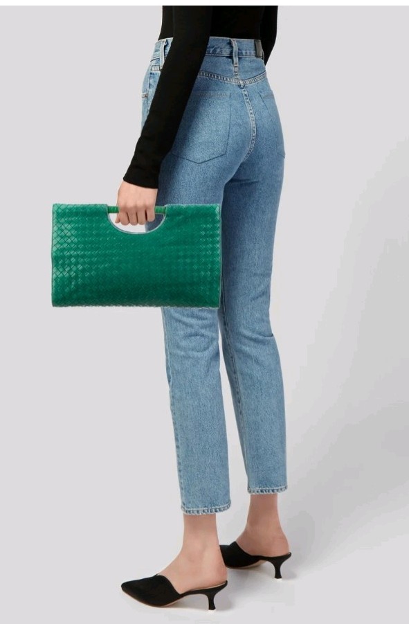 Vintage 90s Bottega Veneta Green Intrecciato Nappa Frame Bag