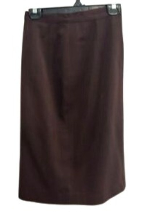 Womens Brown Midi Pencil Skirt Side Slit Back Zip Old Money Classic Academia