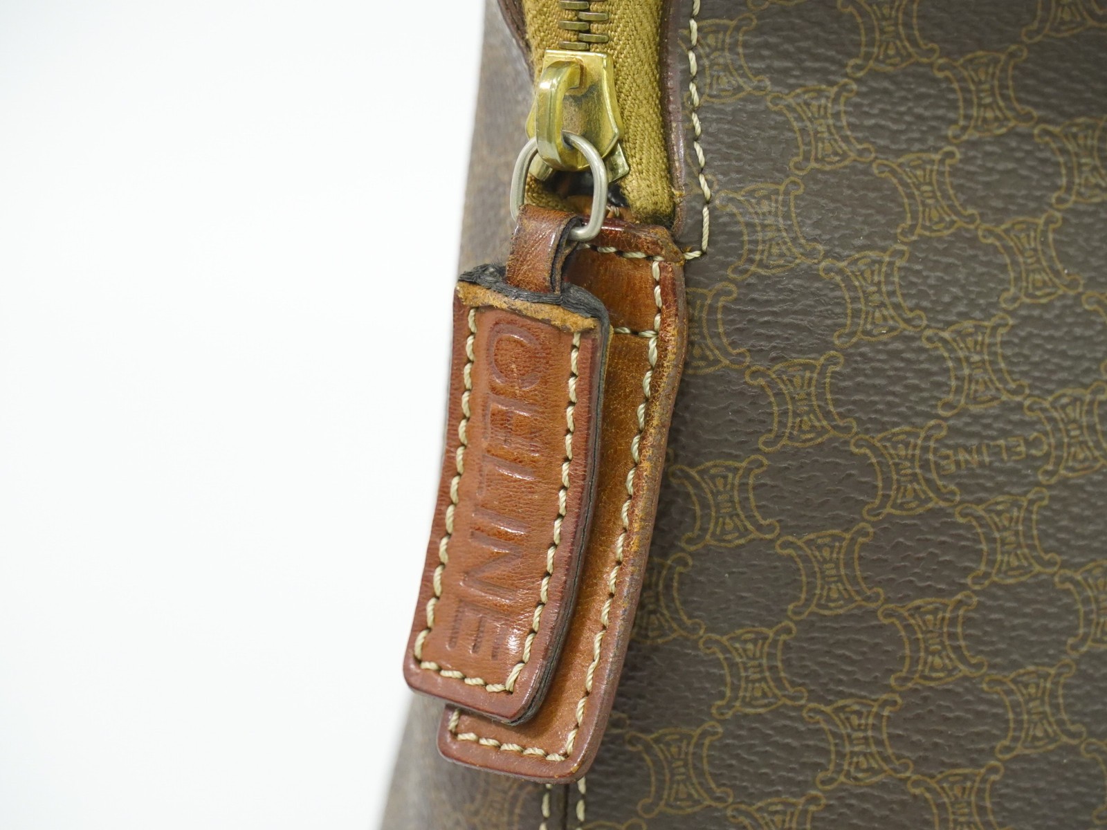 CELINE Macadam PVC Handbag Brown Gold