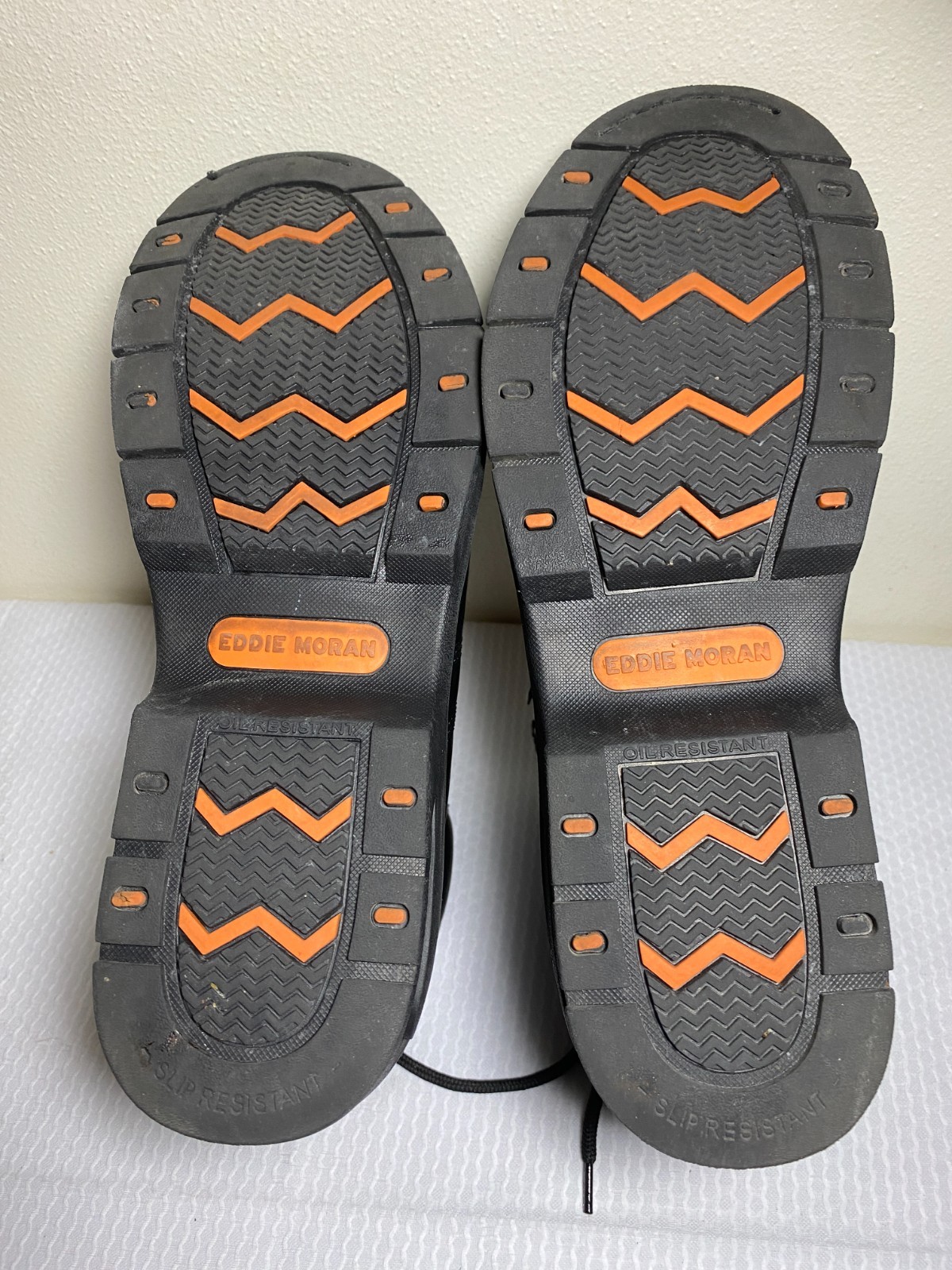 Eddie Moran Work Boots Black Mens Size 14M Chevron Orange Sole Slip Resistant