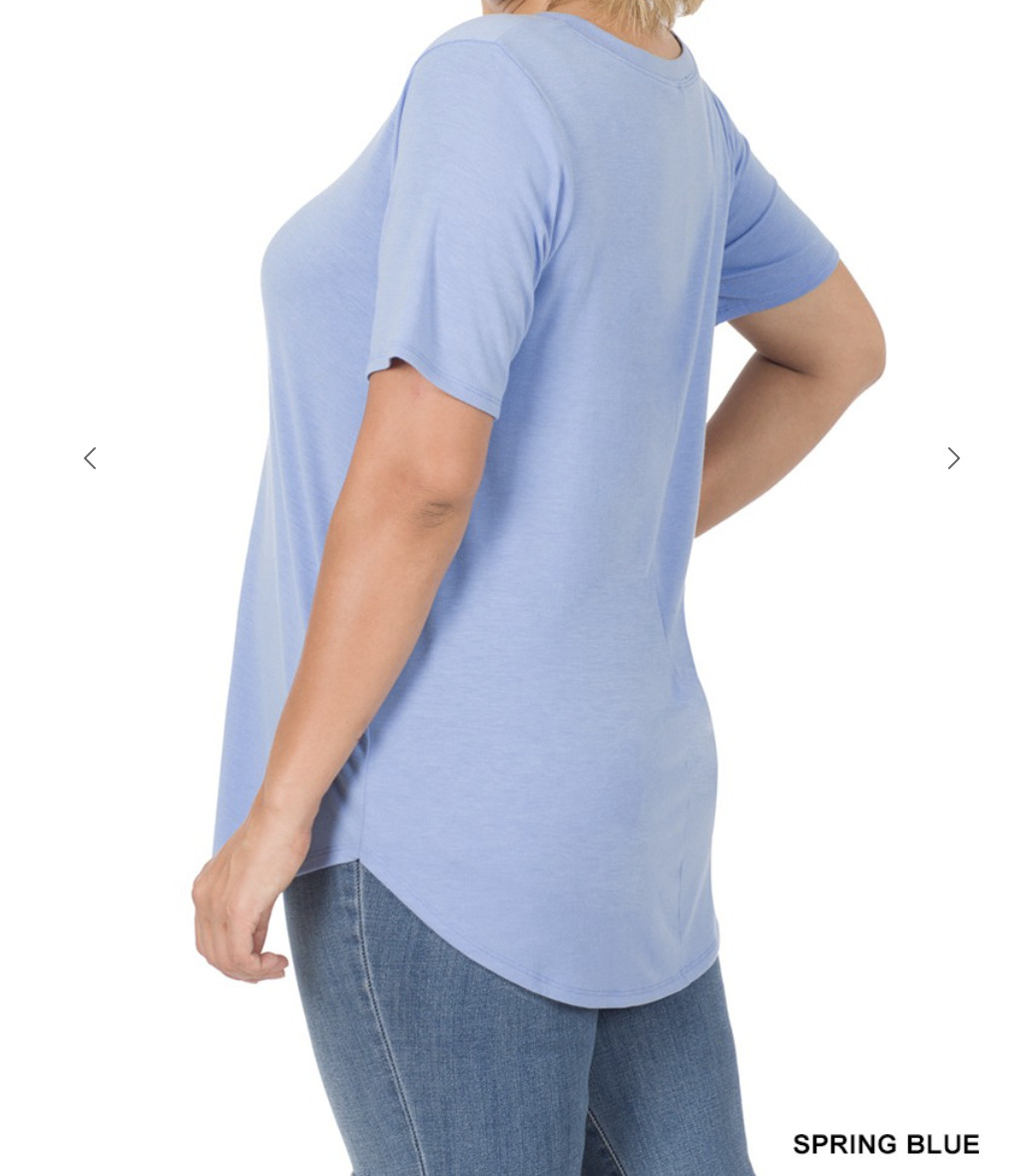 ZENANA 2101 Short Sleeve ROUND Neck Tunic T-Shirt Dolphin Hem S M L XL 1X 2X 3X
