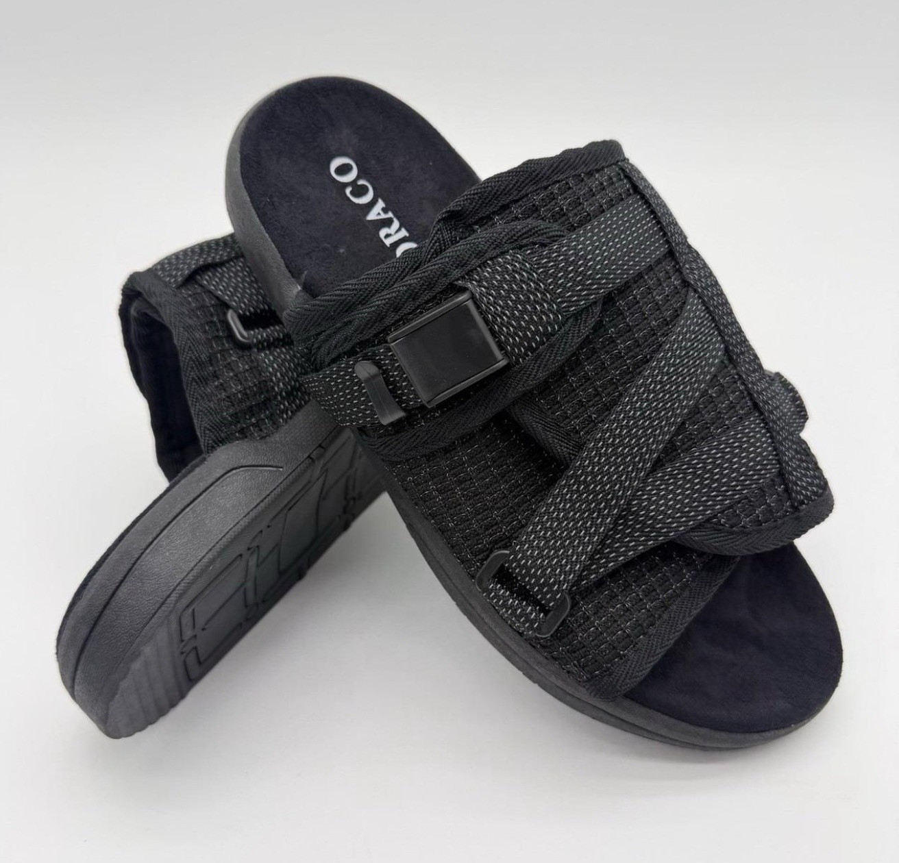 DRACO Men’s Black Slide Sandals Size 11 Adjustable Strap Synthetic Logo