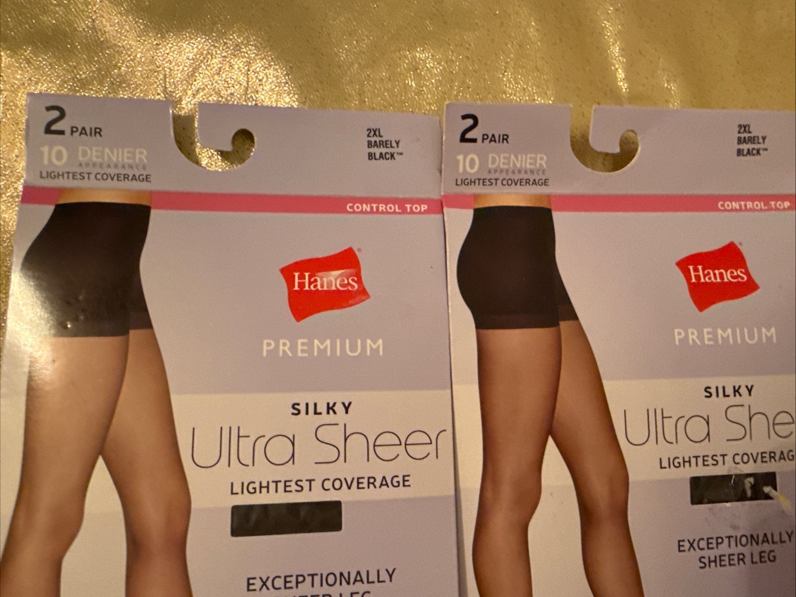 Hanes 2 Packs (4 Pair) Control Top Ultra Sheer Barely Black 10 Denier Size 2XL