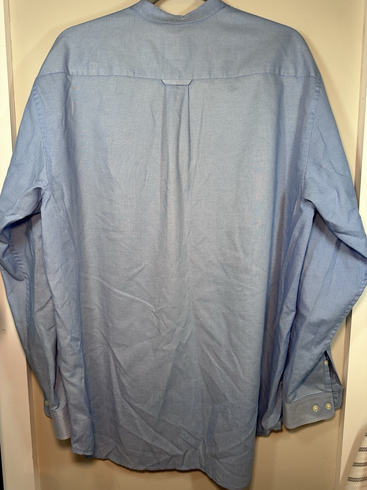 TravelSmith Regular Fit Blue Solid Poly/Cotton Band Collar Dress Shirt L