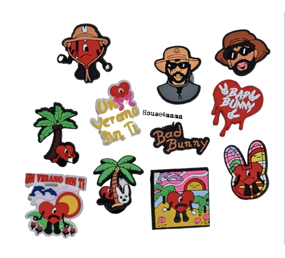 Set of 11 Bad Bunny Shoe Charms- Compatible with Crocs. USA SELLER