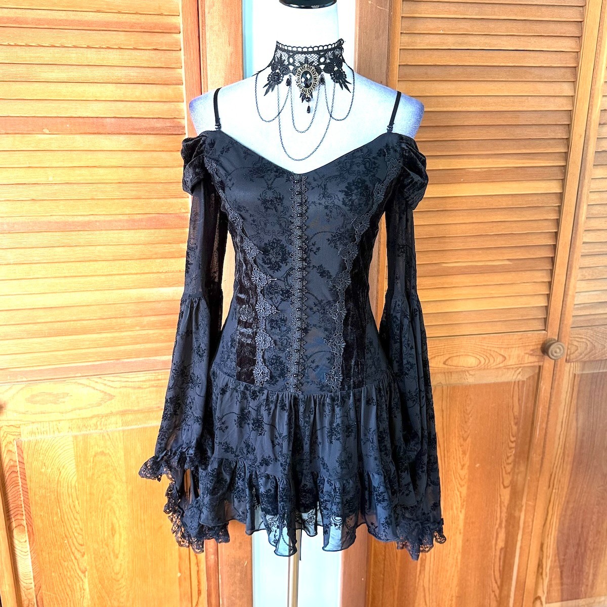 Dark In Love Gothic Victorian Dark Fairycore Black Rose Fairy Lace Mini Dress L