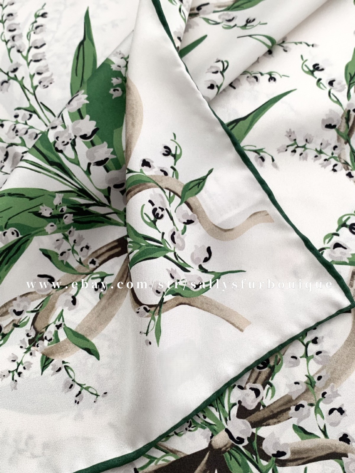 Sallys 18 Momme Twill Silk Wrap Scarf Lily of the Valley Print 2 Face Shawl 35″