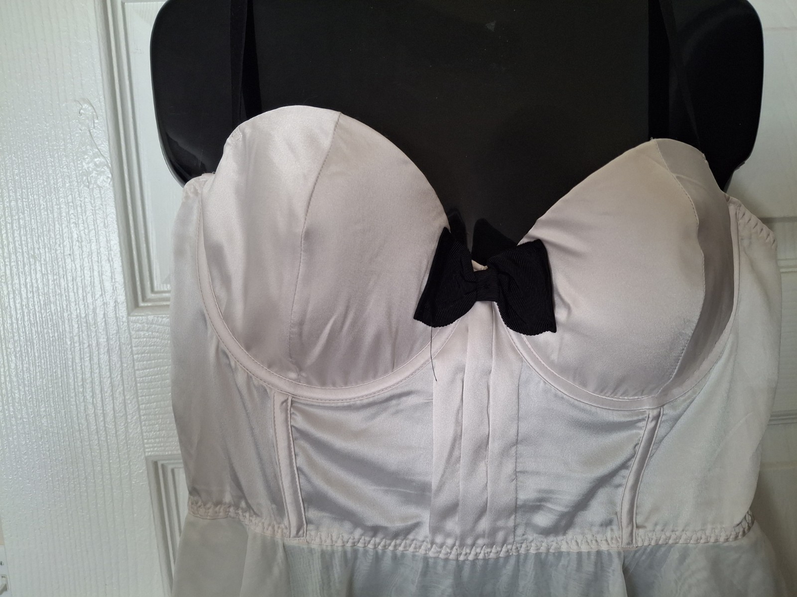 Victoria’s Secret Silk Tuxedo Babydoll Slip Dress XL Sheer Coquette Balletcore