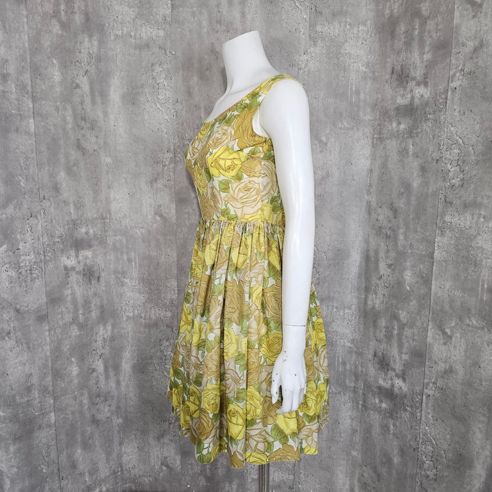Vintage 50s 60s Melinda California Yellow Rose Floral Sundress Fit Flare Flirty