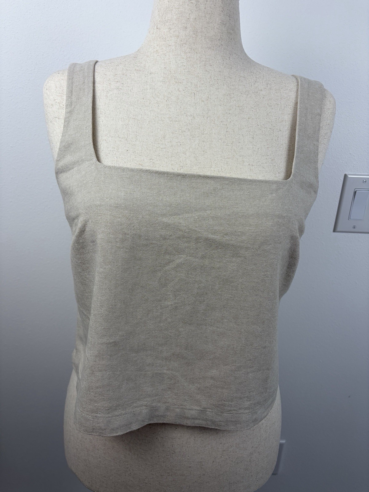 Old Navy Linen Blend Square Neck Tank Top Natural Beige Large