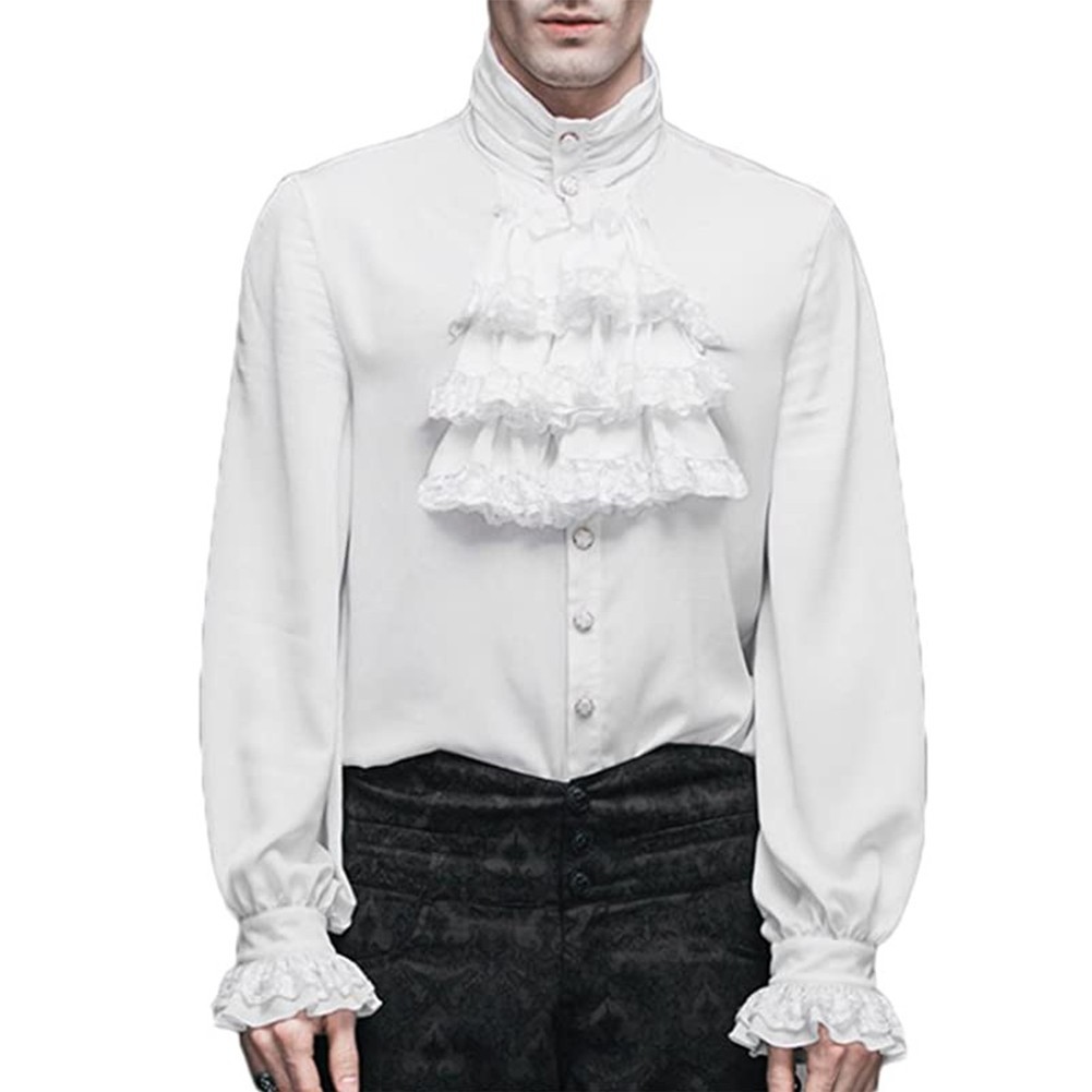 Men Vampire Victorian Renaissance Blouse Tops Gothic Ruffled Medieval Shirt