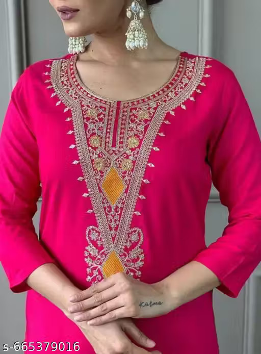 WOMEN EMBROIDERED WORK KURTI WITH PANT WITH DUPATTA FOR PARTY WEAR & OFFICE