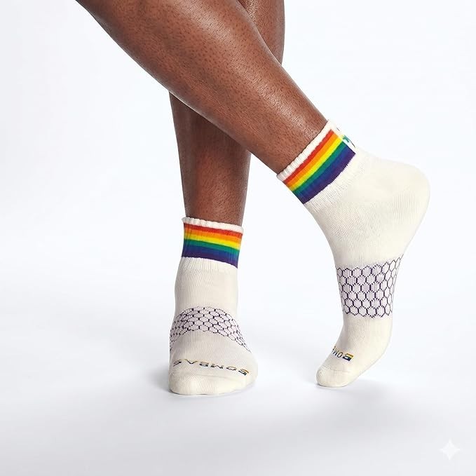 BOMBAS Women’s Pride Quarter Socks 5-Pack, White Rainbow Bee Proud Collection, M