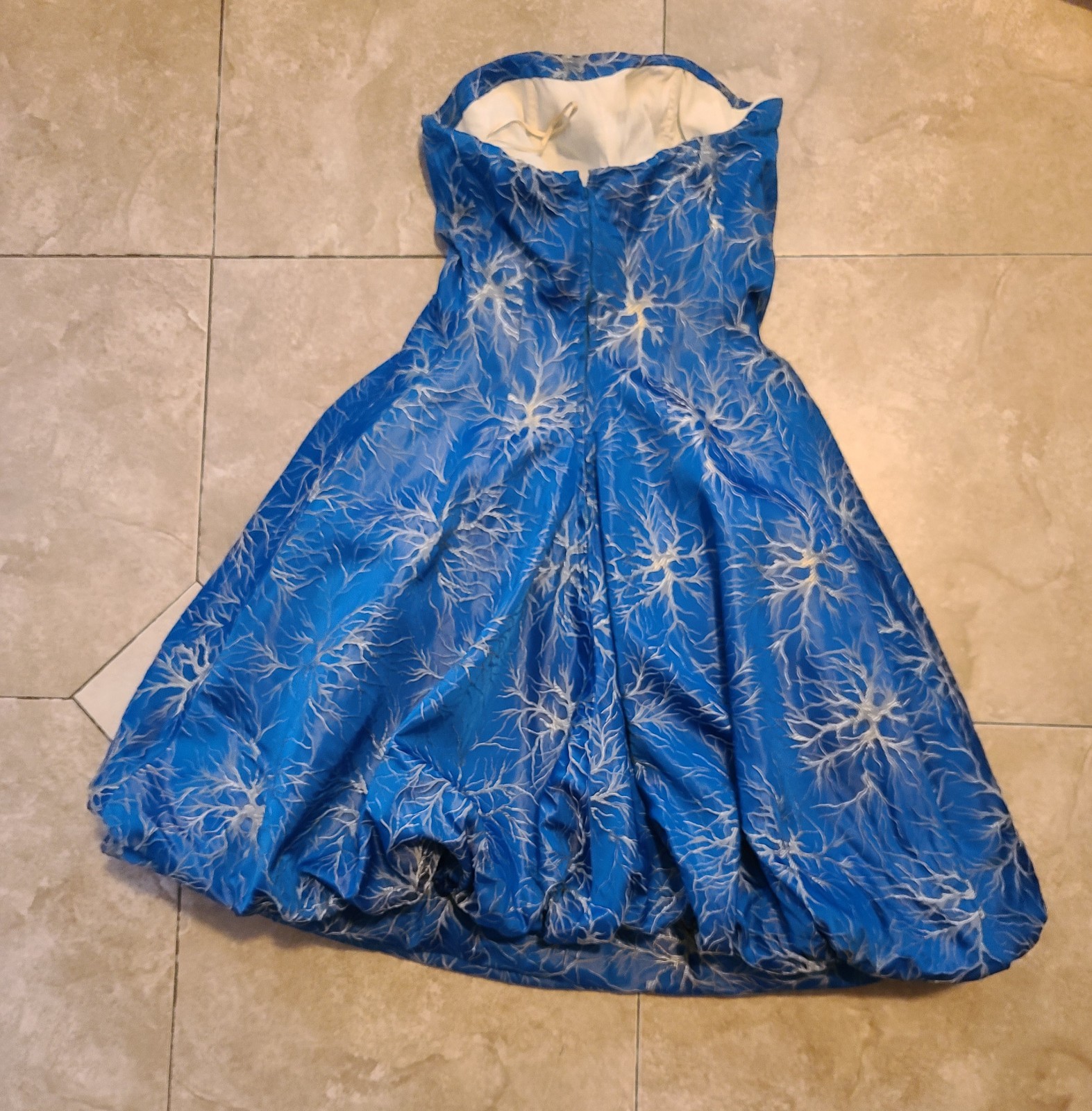 Rare VTG 50s FRANK USHER Blue Metallic Lightning/Branch/Neuron Jacquard Dress