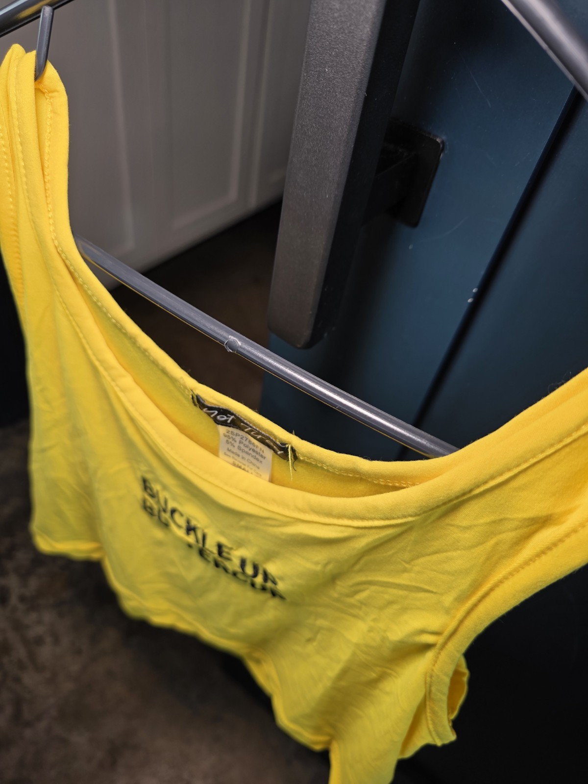 Not Tired Yellow Embroidered ‘Buckle Up Buttercup’ Cropped Sleeveless Tank S/M