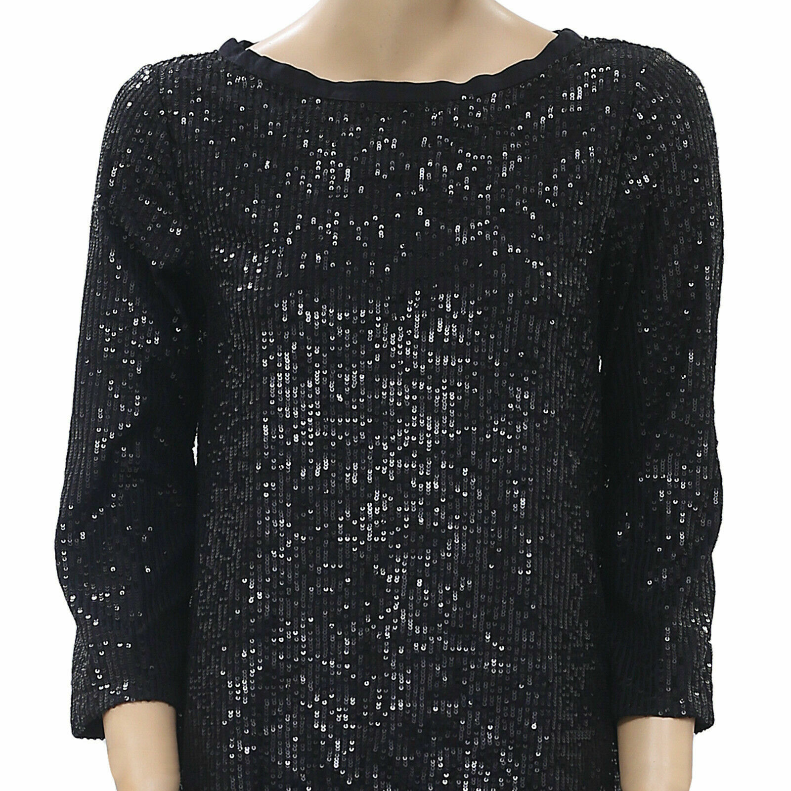 Semicouture Black Sequin Blouse Top Embellished Tie Cocktail Evening S 205757