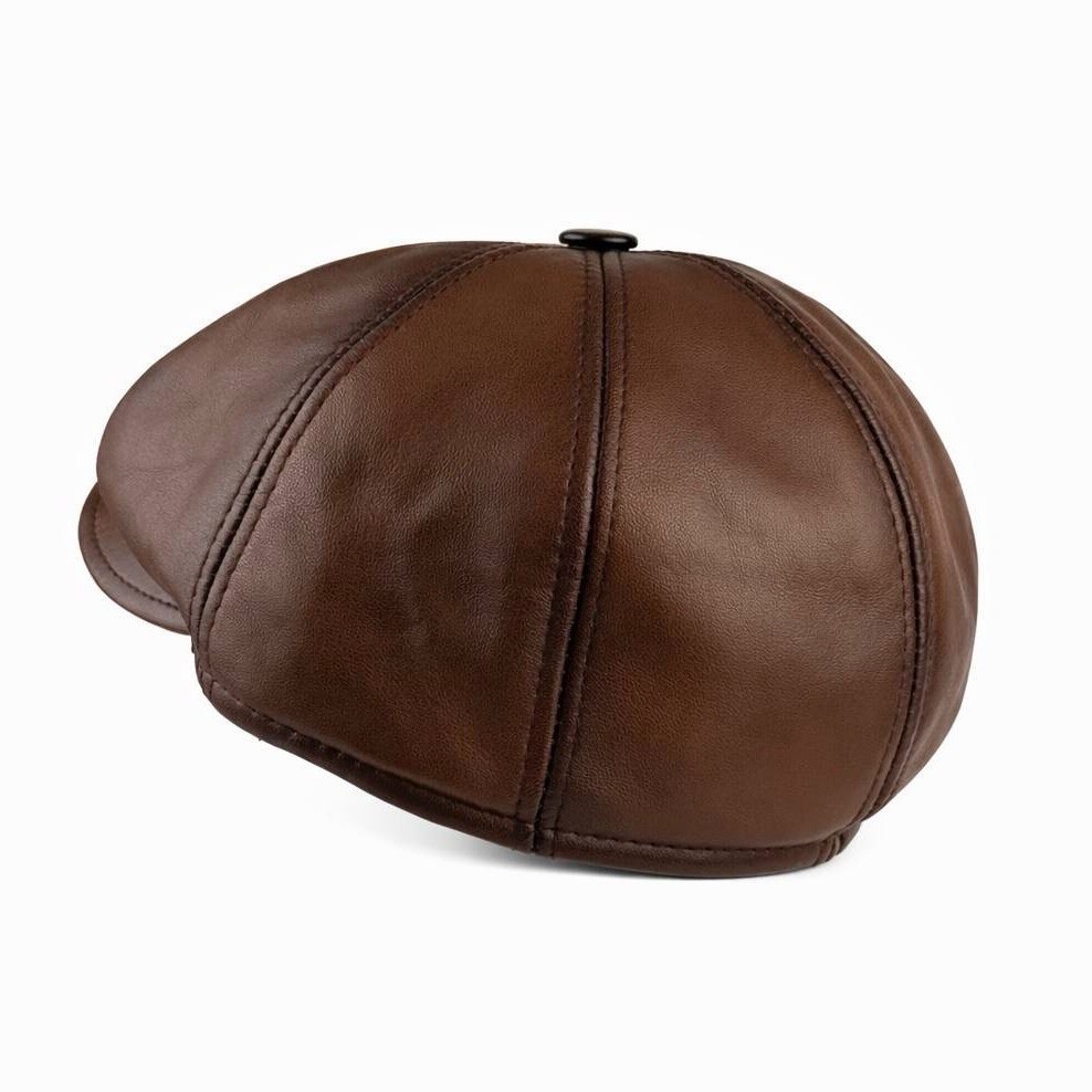 Soft Lambskin Leather Flat Cap Gatsby Newsboy Hat Warm Winter Ivy Cap