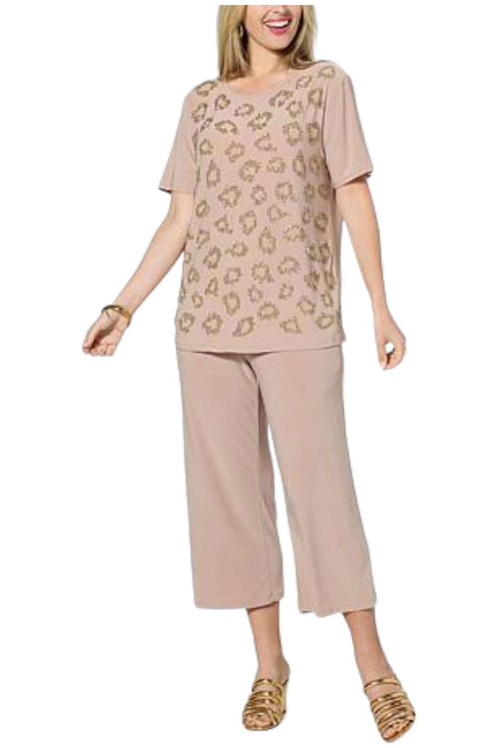 Antthony 2-piece Embellished Top and Cropped Pant Set French Toast