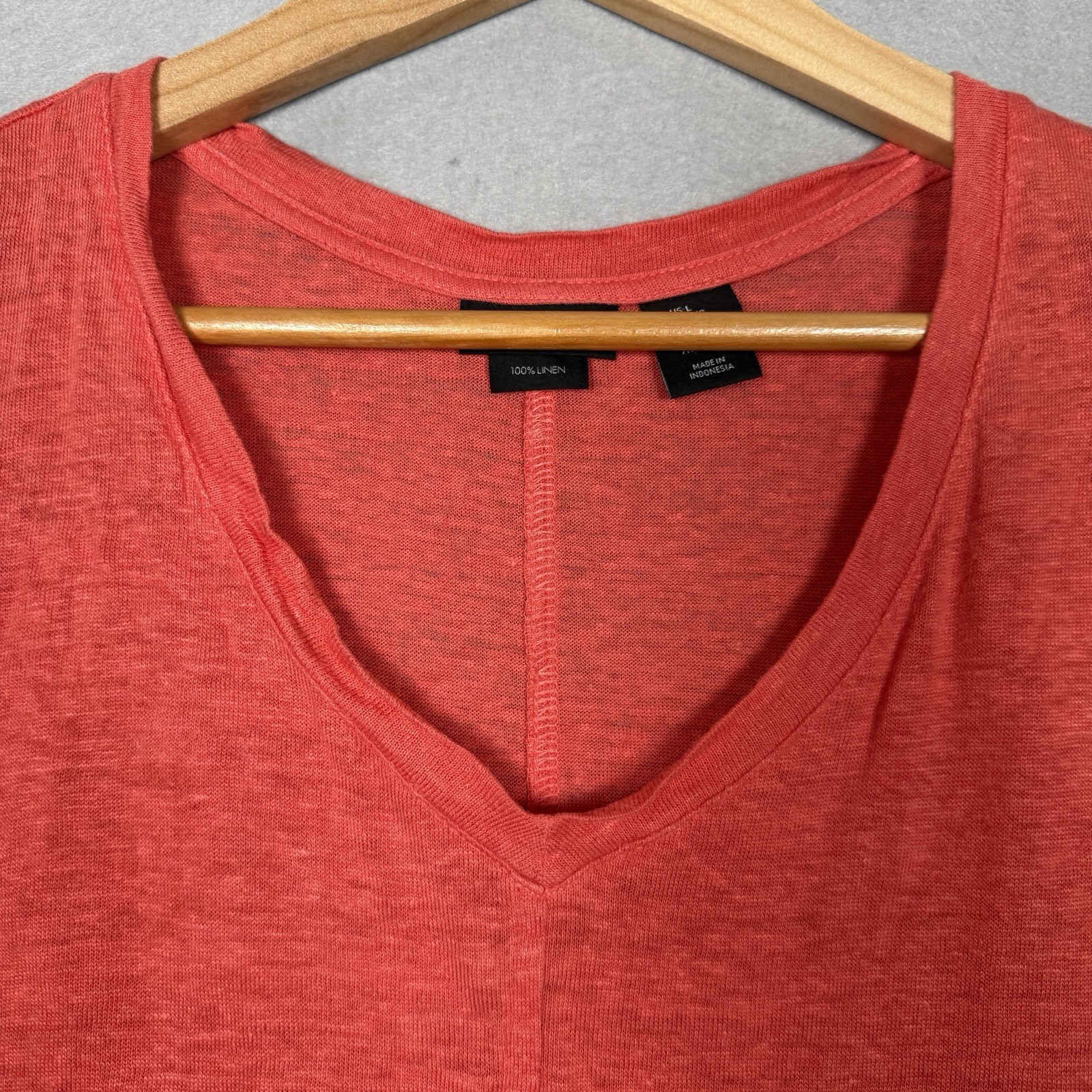 Tahari 100% Linen T-Shirt Coastal Beach Orange Short Sleeve Semi-Sheer Sz L