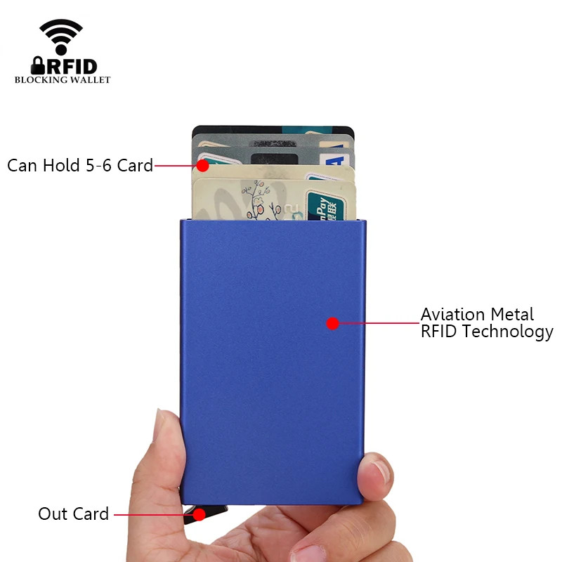 RFID Blocking Minimalist Pop-Up Slim Metal Credit Card Holder Wallet