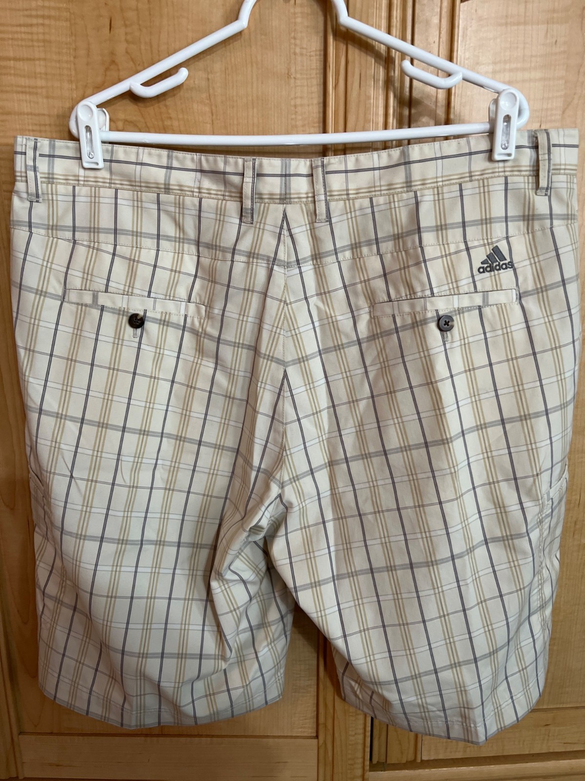 Adidas Mens Size 40 Beige White Plaid Golf Shorts