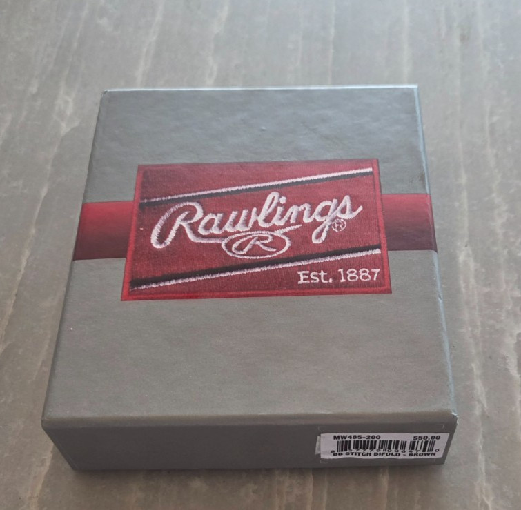 NEW NWT Rawlings Dark Brown Tanned Leather Baseball Stitch Wallet for Men