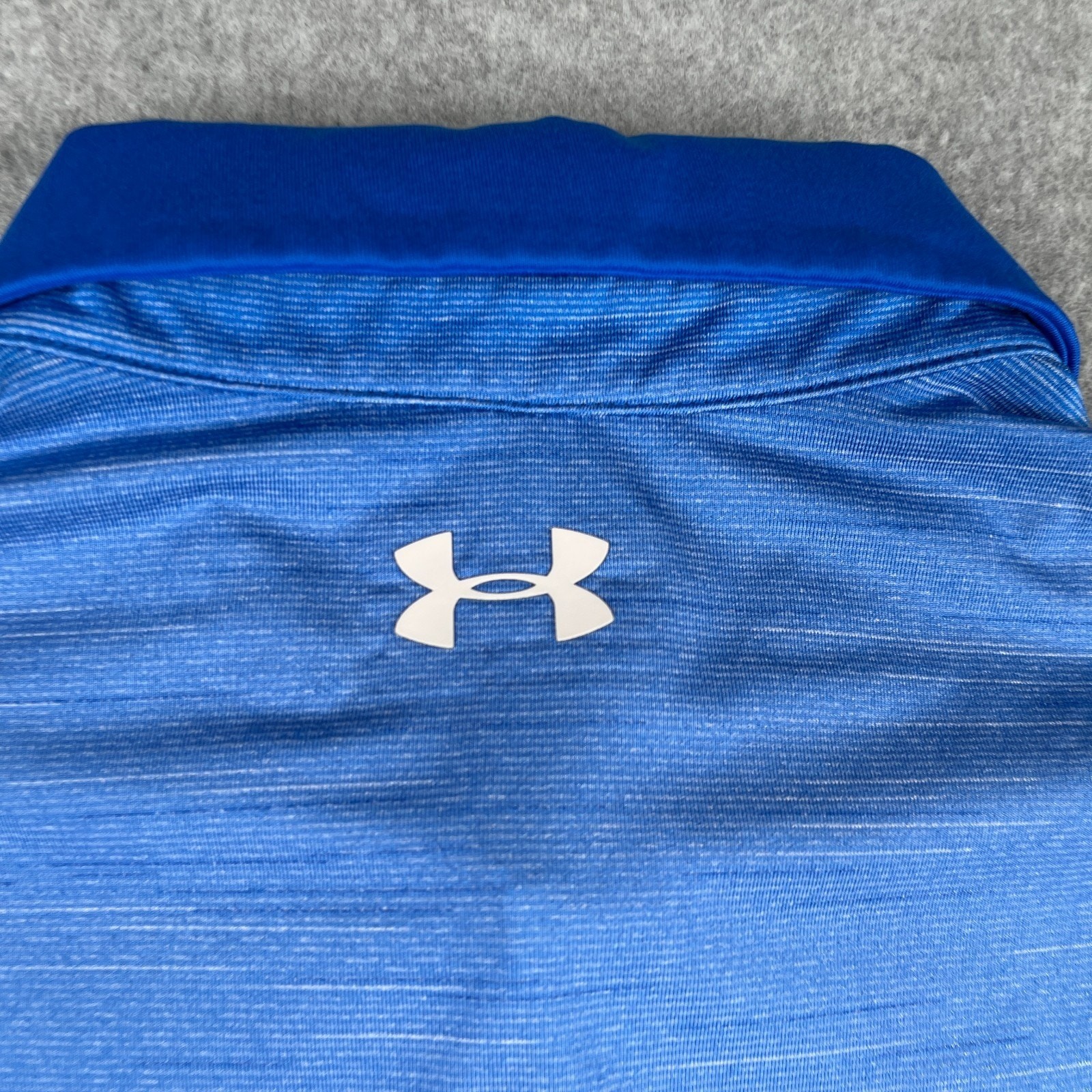 Under Armour Polo Shirt Large Royal Blue Heather Solid 2Tone Stretch Logo Mens