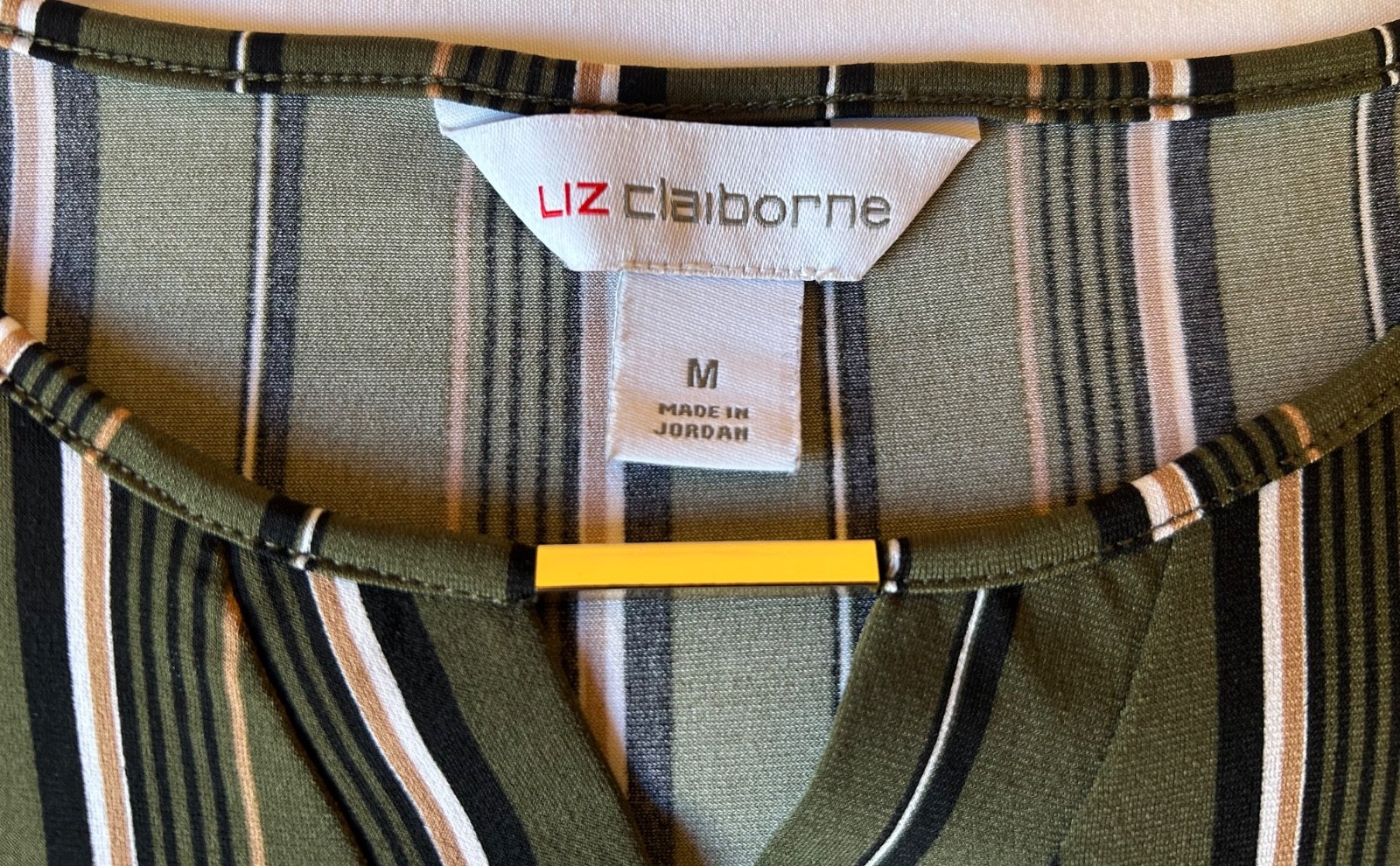 liz claiborne top medium striped blouse army green