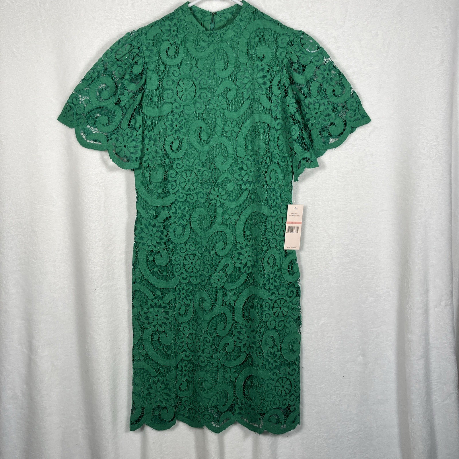 Nanette Lepore Green Lace A-Line Dress Size 2 Mock Neck Knee Length NEW