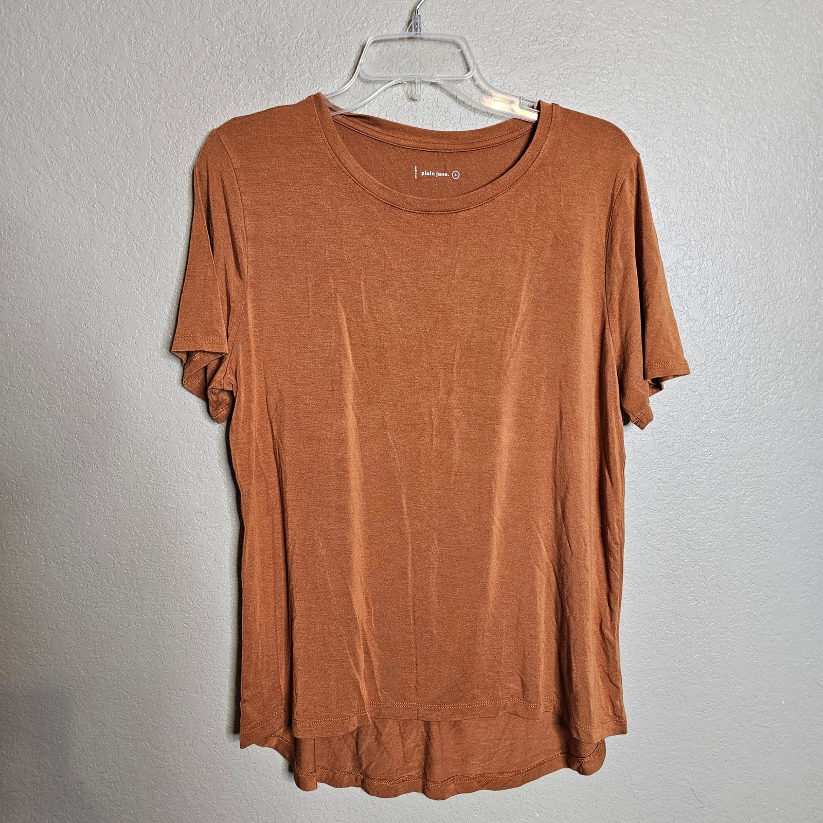 Plain Jane Women Large Basic Crew Neck Short Sleeve T Shirt Rust