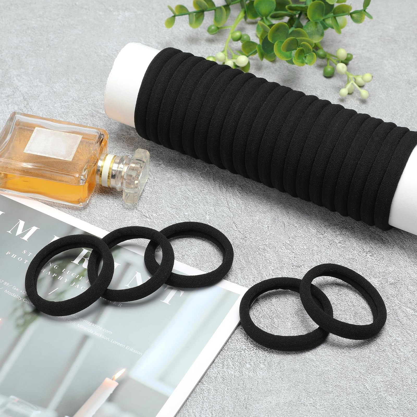 Extra Thick Black Hair Ties 100 Count – Bulk Elastic Bands for Thick Hair, Ponyt