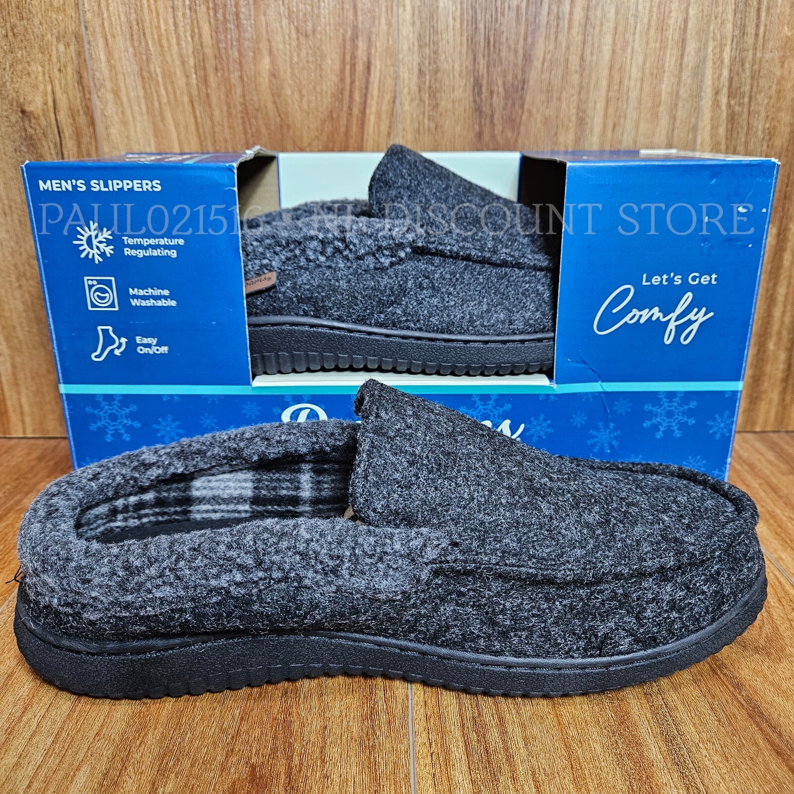 DEARFOAMS Men’s Total Comfort Memory Foam Slippers Machine Washable ~ Black