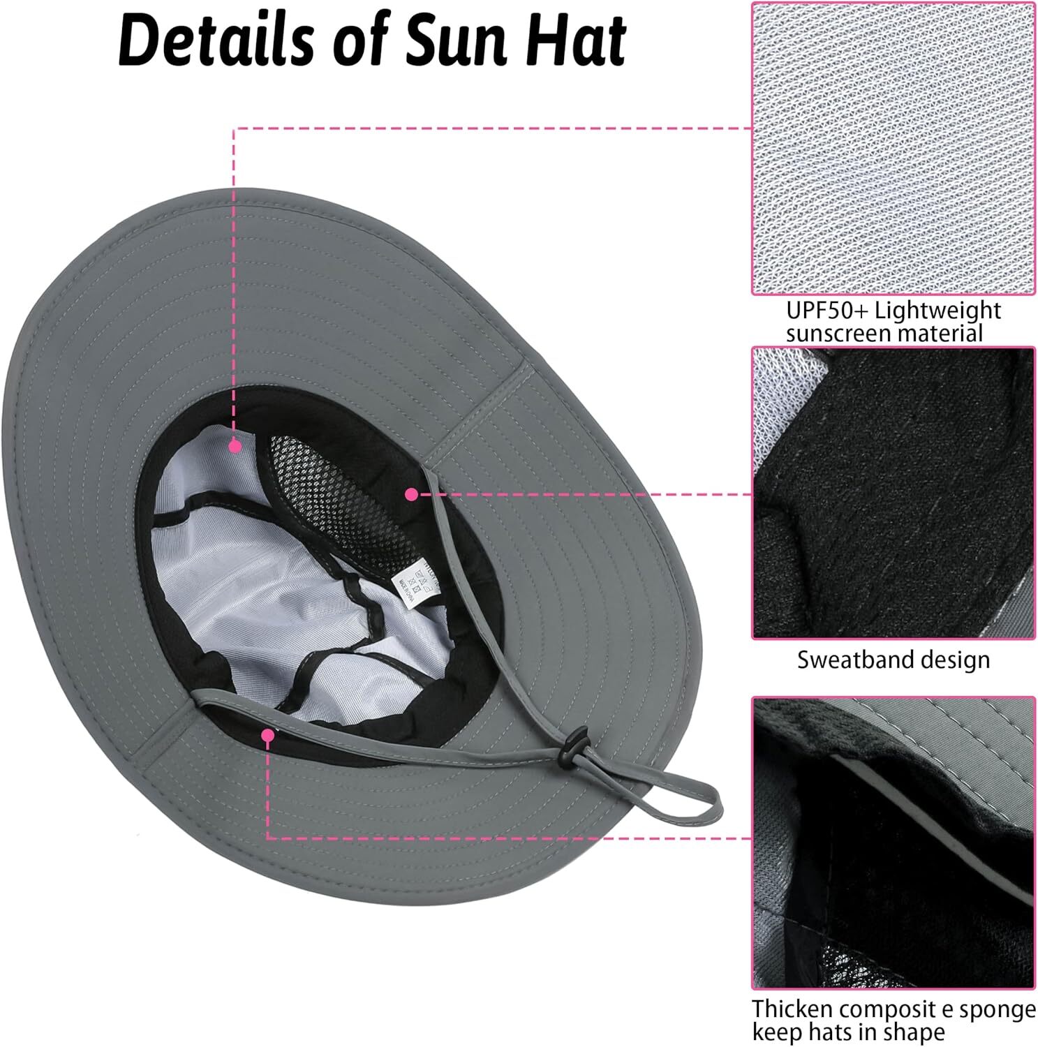 Men Wide Brim Sun Hat UV Protection Bucket Cap For Hiking Camping Fishing Safari