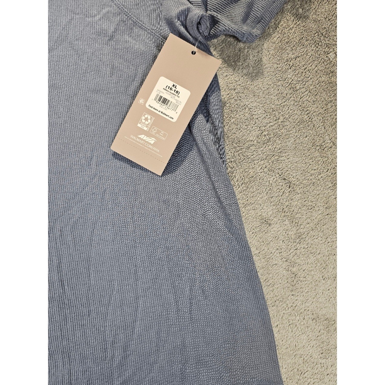 Avia Ribbed Seamed Tee Moonstone Blue Short Sleeve Athletic Shirt XL 16-18 NWT