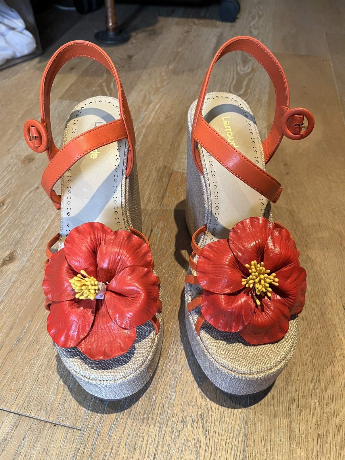 LARROUDE Magnolia Wedge Leather In orange Leather Color Beige Size 9