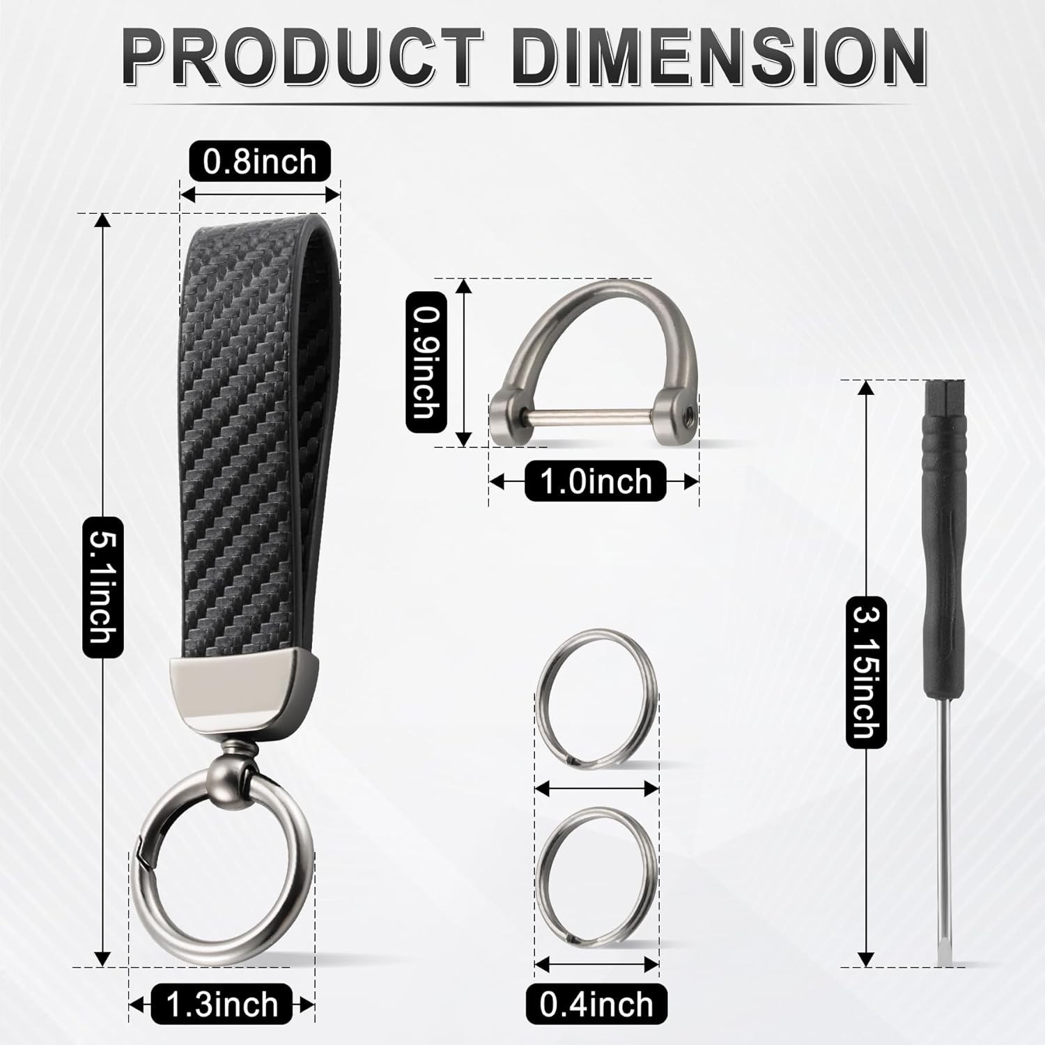 Leather Keychain, Carbon Fiber Car Key Chain with Anti-Lost D-Ring