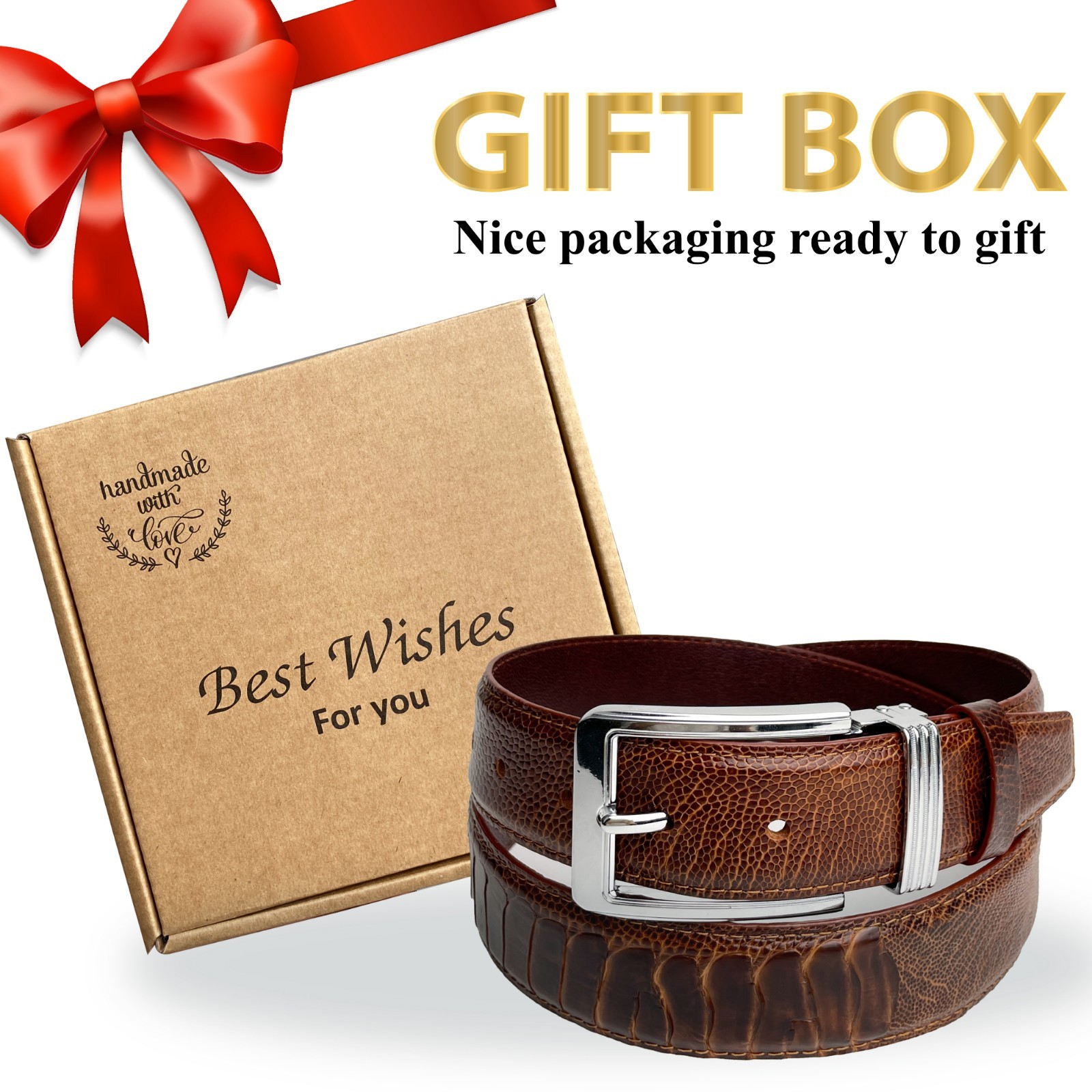 Brown Leather Ostrich Belt Genuine Ostrich Leg Leather Skin Men’s Belt – W 1.5”