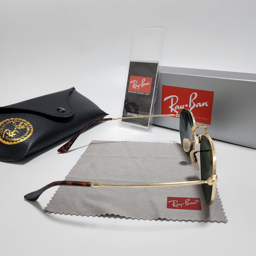 Ray-Ban RB3548N Hexagonal Sunglasses Gold Frame Glass Green Lens 51-21 mm