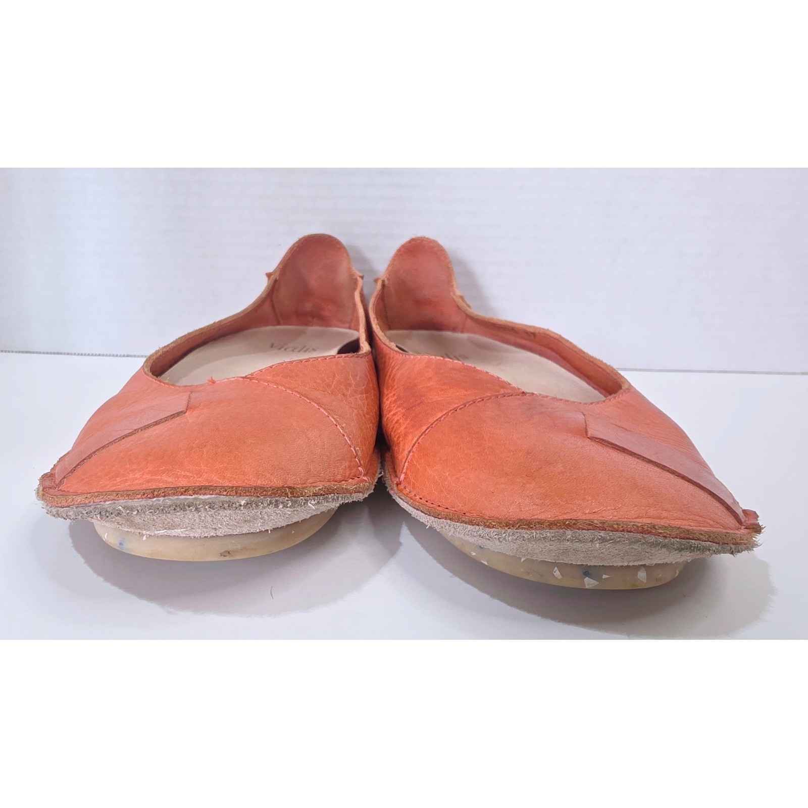 Vialis Coral Orange Leather Ballet Flats Handmade Artisan Spanish Shoes SZ 37