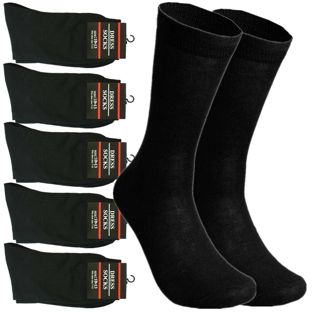 3-12 Pairs Mens Solid Black Cotton Casual Formal Classic Dress Socks Size 10-13