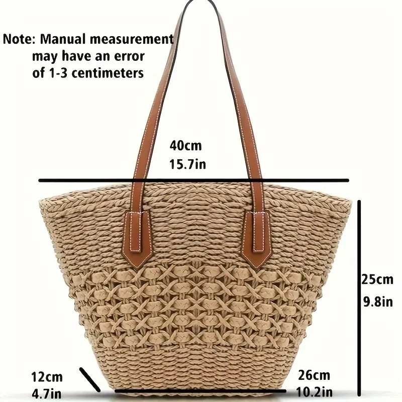Women’s Hollow Straw Tote Bag Large Capacity Beach Travel Shopping Handbag